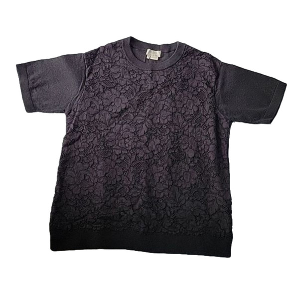 Kate Spade Black Floral Lace Sweater Knit Top Small EUC - Picture 2 of 11
